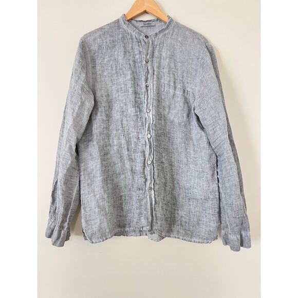 Crossley Men's Gray Linen Button-Up Shirt Top Medium Grey Made in Italy - Picture 1 of 6